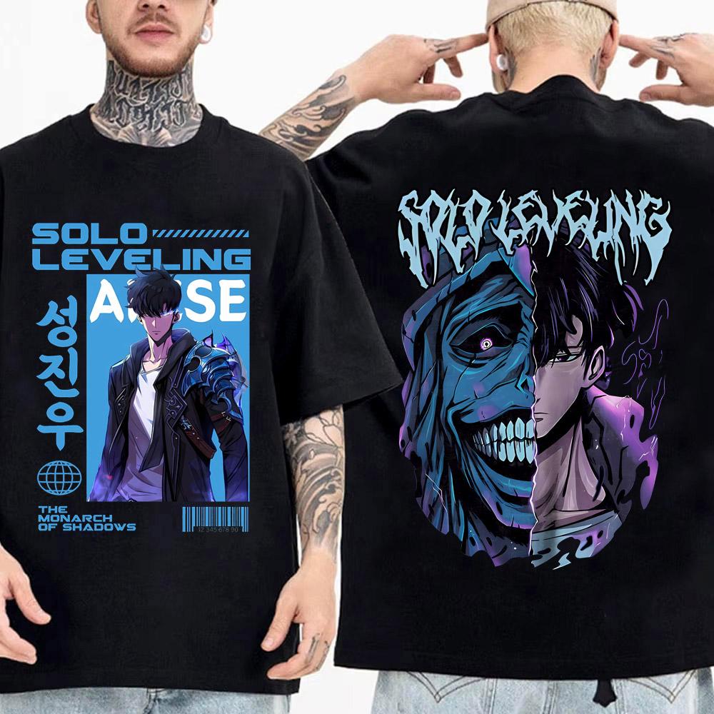 Японское аниме Поднятие уровня в одиночку Мужская футболка Сон Джин-у Мультяшные графические футболки Харадзюку Футболка из высококачественного хлопка с коротким рукавом