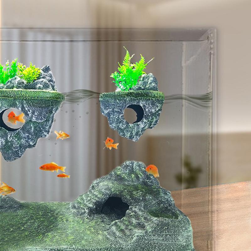Подвесной островной аквариум Декоративный креативный плавающий камень Моделирование растений Пещеры Изделия ручной работы Украшения Аксессуары для аквариума