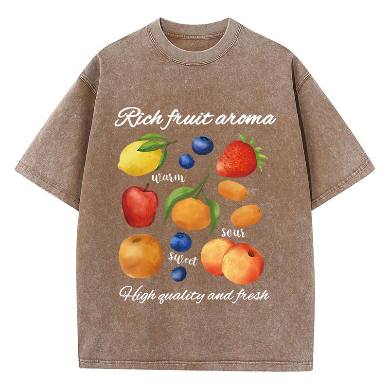 benber vintage Womans Washed T-Shirts Rich Fruit Aroma Printing Short Sleeve Cotton Crewneck Oversize Tops Vintage Female Clothes