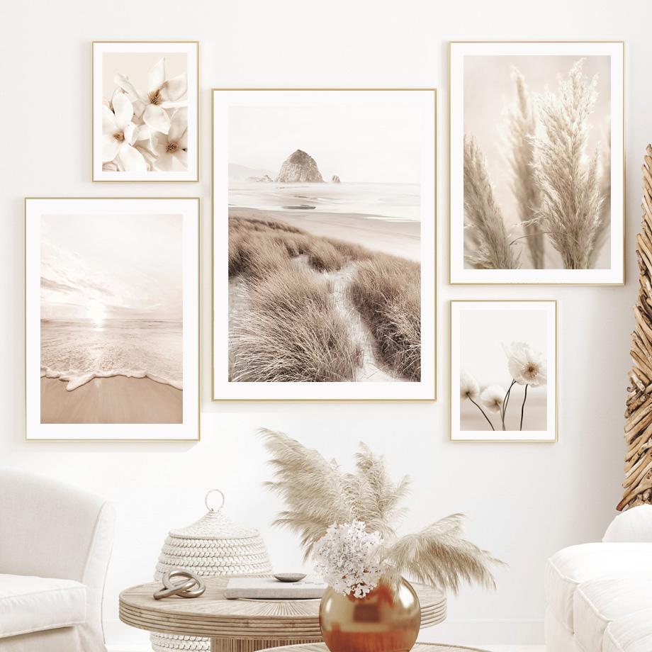 Хвост кролика, трава, тростник, цветок, пляжный песок, настенное искусство, плакаты на скандинавскую тему и принты, холст, живопись, настенные панно для декора гостиной