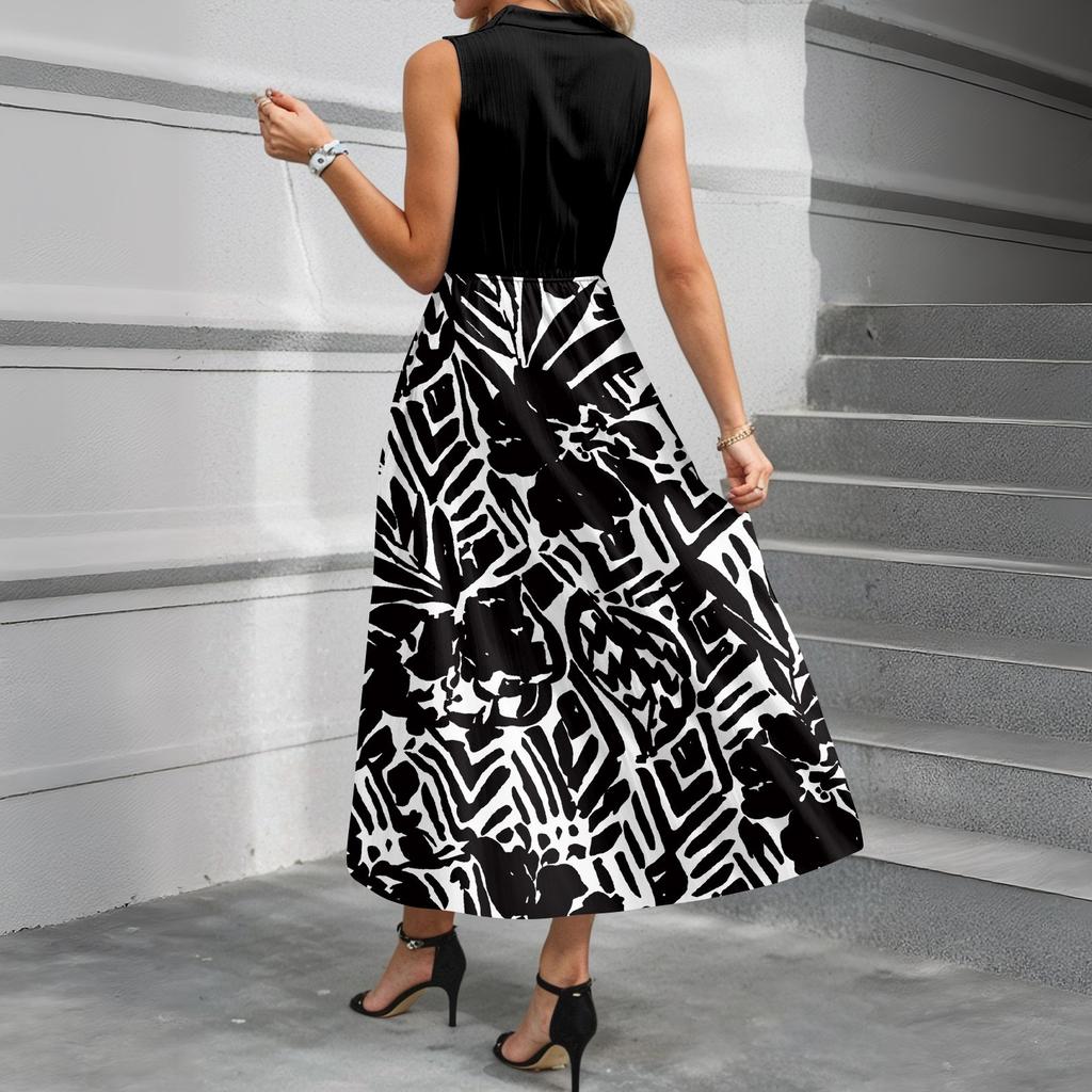 Women Summer Dresses Bohemian Women's Casual And Fashionable V-neck Sleeveless Printing Mid Length Dress