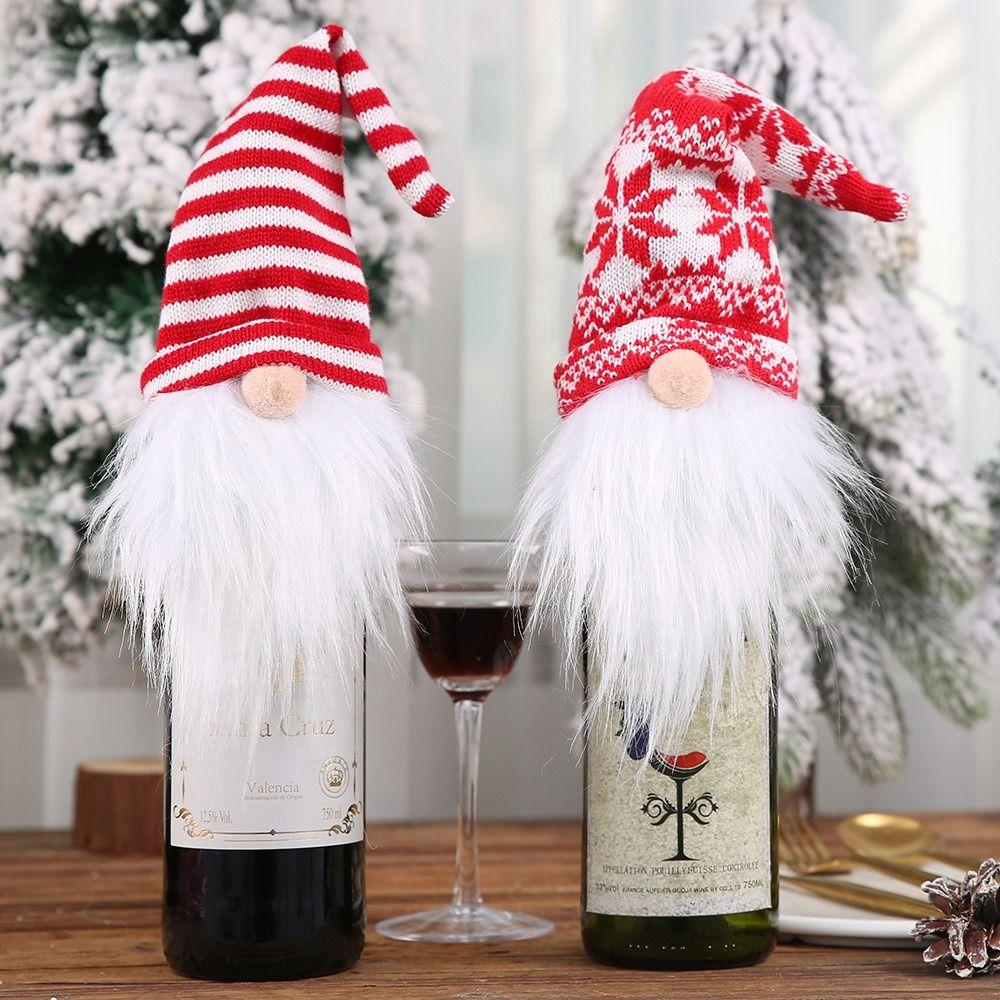 2pcs Cartoon Faceless Doll Champagne Bottle Cover Knitted Christmas Bottle Cover  Family