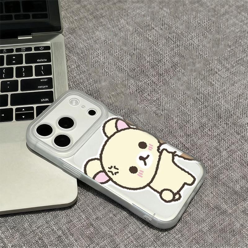 Парный чехол Rilakkuma: Совместим с iPhone 12/14/16/17 Pro Max, Мягкий чехол, Ударопрочный, Интегрированная кнопка камеры.