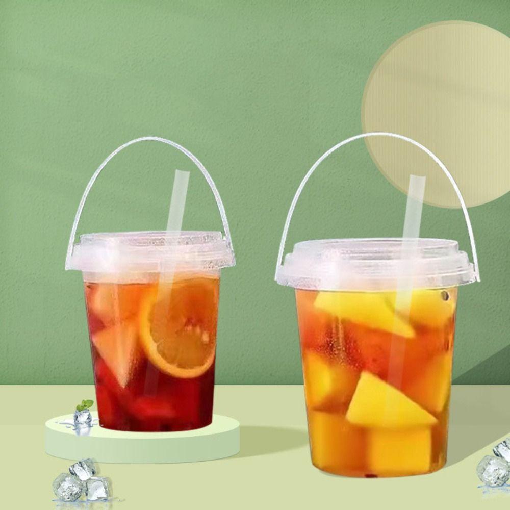 10pcs 500/750/1000ml Ice Cube Bucket with Lid Food Storage Jar Milk Tea Bucket Milk Tea Shop