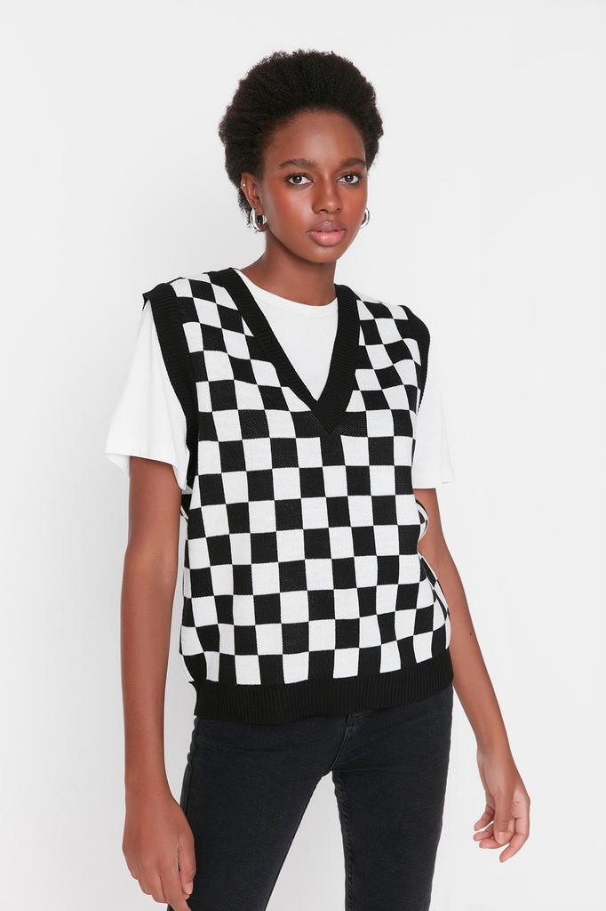 Women's Fashion Stylish Sweater Black V-Neck Knitwear Sweater