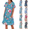 Women's Summer Fashion Casual V-Neck Floral Print Short Sleeve Pocket Dress