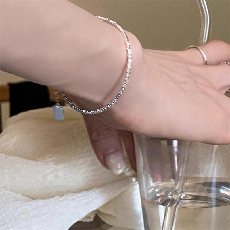 Minimalist Thin Chain Bracelet Women With Delicate Beads Geometric Design Stackable Copper Jewelry