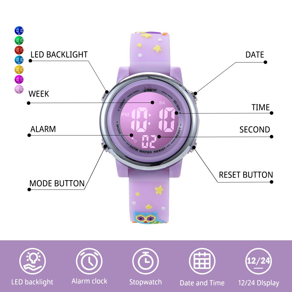 Hot Sale Chronograph LED Sports Watch for Boys Aged 3-15 Kids' Calendar Digital Water-Resistant Cartoon Watch for Girls