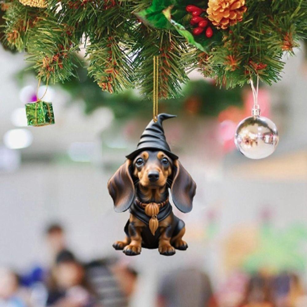 2D Christmas Tree Pendant Cute Dog Car Hanging Interior Christmas Ornaments  Home