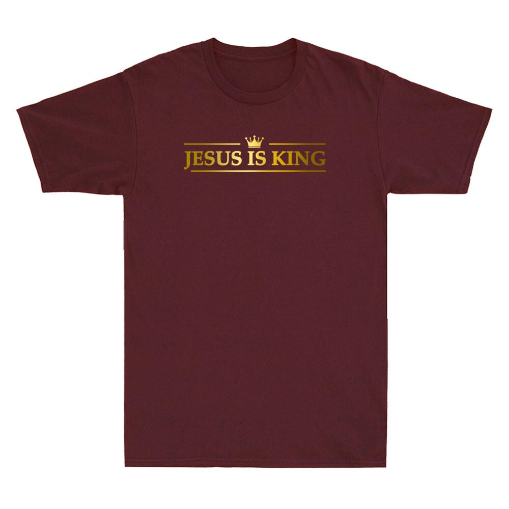 Jesus Is King Design Crown Golden Print Funny Christian Gift Cool Unisexs Tshirt