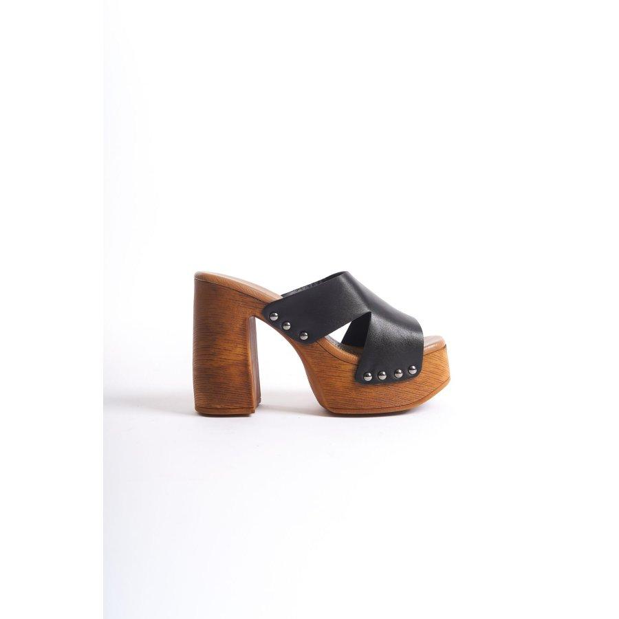 Женские сабо из натуральной кожи на высокой платформе и каблуке