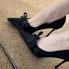 2025 New Women's Exquisite Bow 9cm High Heels Pointed Tone Shallow Mouth Black Fine Heels Banquet Casual Women's Shoes