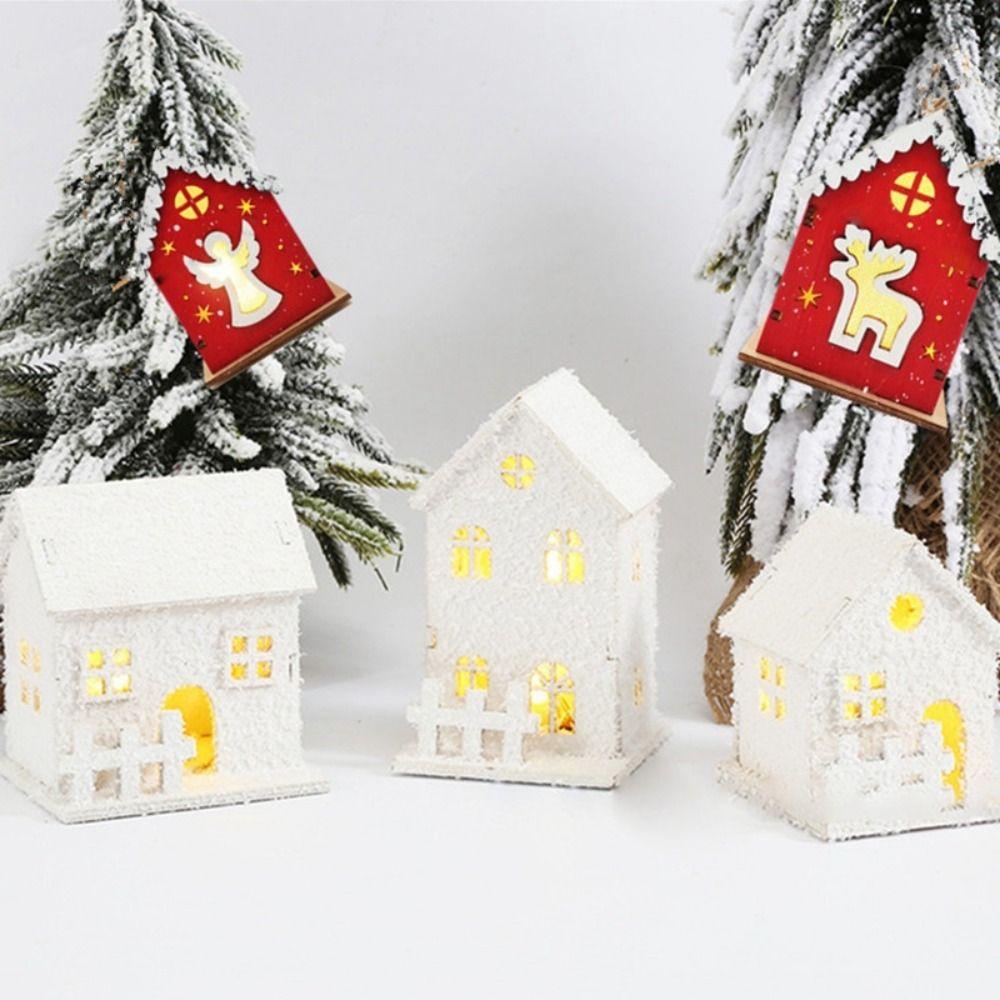 Luminous Christmas LED Light Wooden House White Glowing Castle Snow Cabin Home