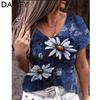 Женская мода, летние повседневные футболки и топы с v-образным вырезом и короткими рукавами с цветочным узором