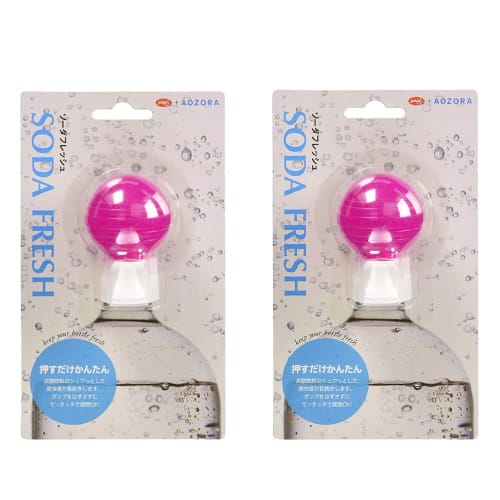 Aozora Soda Fresh Pink Caps for PET Bottles, Maintain Carbonation, Set of 2, for Carbonated Water and PET Bottles, One-Touch Opening and Closing, Refr