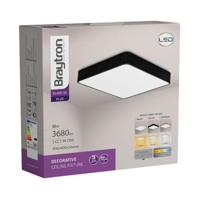 Plafonnier LED BRAYTRON Blade-S2, noir, 3en1, 36W, métal