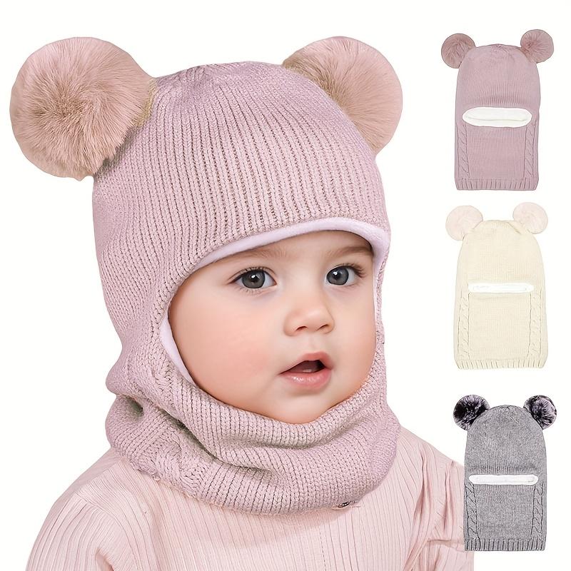 Зимний набор: шапка и шарф для детей 1-4 лет - Милый вязаный медведь с ушками, Теплая мягкая встроенная шапка, Моющийся аксессуар для малышей
