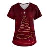 Женская мода с рождественским принтом и короткими рукавами с v-образным вырезом, маленькая рабочая футболка с карманами
