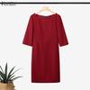ZANZEA Women Casual Round Neck Summer 3/4 Sleeve Sheath Dress