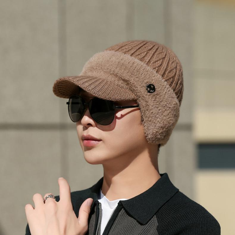 Мужская зимняя теплая вязаная шерстяная шапка для пап среднего и пожилого возраста, бархатная защитная шапка для ушей