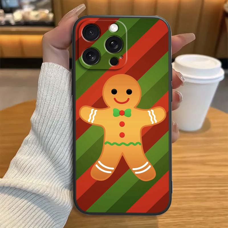 Рождественский мультяшный узор Чехол для телефона Для Apple iPhone 17 16 16E 15 14 13 12 11 Pro Max Plus Черный Мягкий Силикон