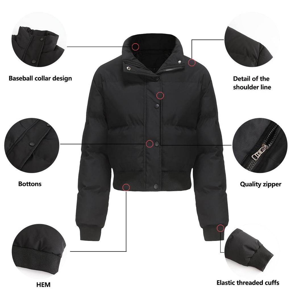 23 Autumn/Winter Women's High-Neck Cotton-Padded Jacket: Long Sleeve, Warm, Loose Fit Outerwear 