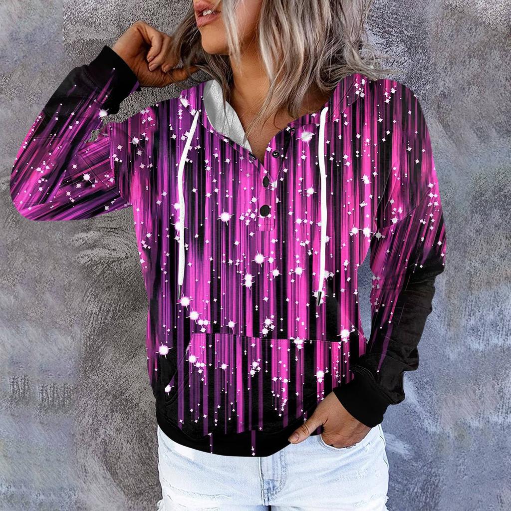 Женские повседневные модные принты с длинным рукавом на пуговицах пуловеры с капюшоном толстовки