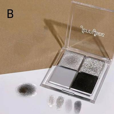 Тени для век Jannysee-Fun, 4 цвета, оливково-зеленый, синий, серые, матовые, перламутровые, 1 шт.