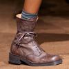 Модные роскошные дизайнерские байкерские ботинки из натуральной кожи женские 2025 массивные ботильоны на платформе для женщин на шнуровке до середины икры ретро рыцарские ботинки