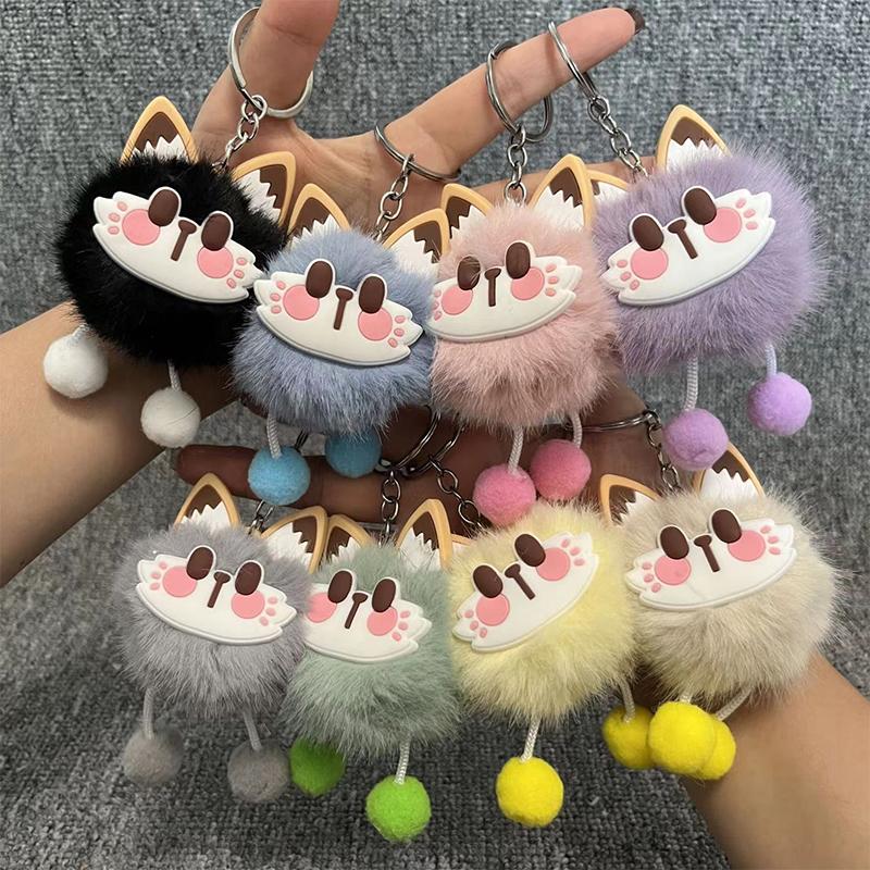 Cartoon Plush Lucky Cat Toy Keychain Cute Bag Charms Car Keyring Pendant Accessories For Women Couples Kawaii Gift