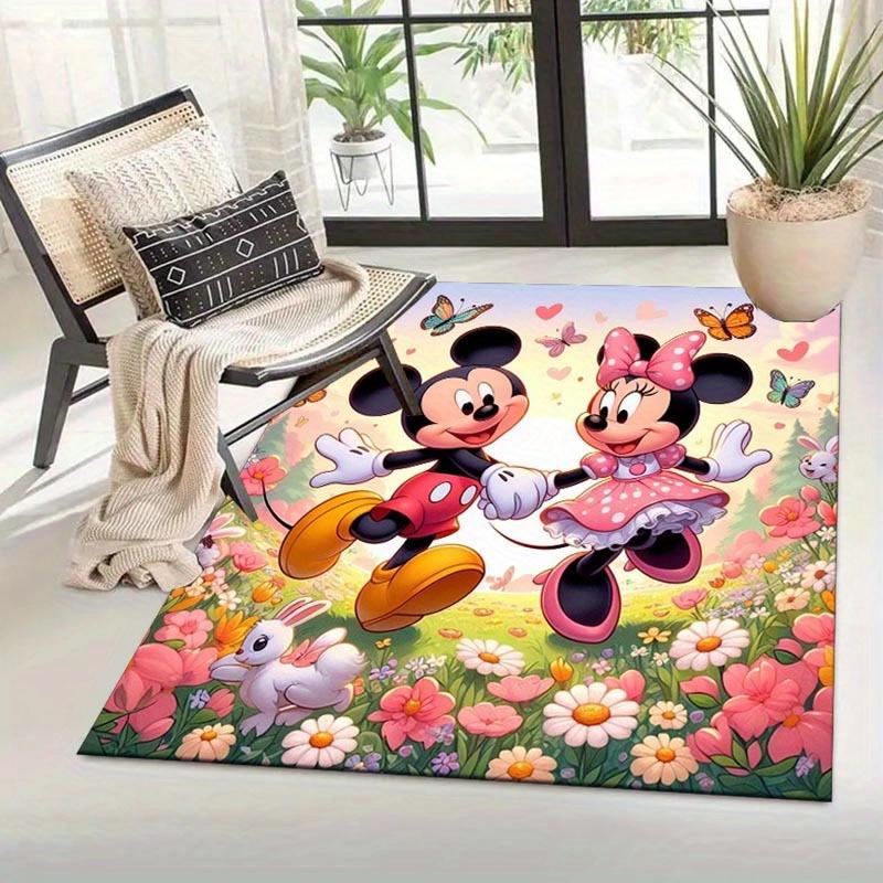 1pc Mickey Mouse Minnie Butterfly Pattern Area Rug Soft Flannel Floor Mat for Living Room, Office, Bedroom, Outdoor and Camping, Sofa Coffee