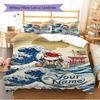 Name Custom Maneki-Neko Pattern Bedding Set Quilt Cover Pillowcase Home Decor Gift (1 * duvet cover + 2 * pillowcase, without core)