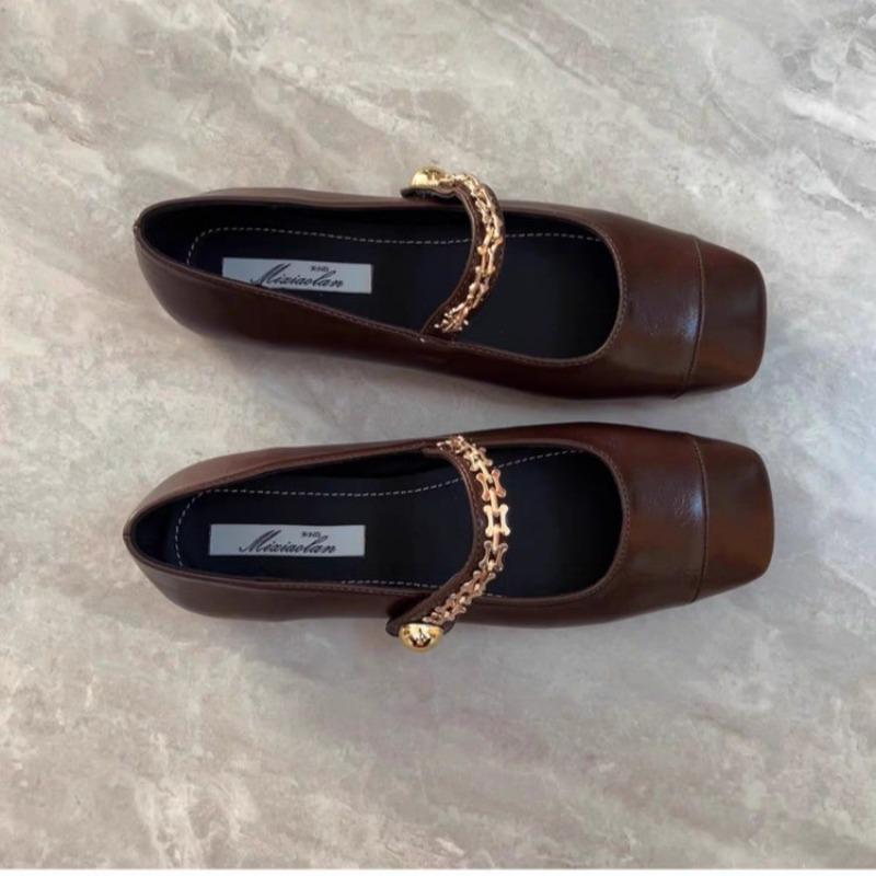 Туфли Мэри Джейн с цепочкой, женские туфли с квадратным носком, весенние туфли с неглубокими носами, новые модные туфли 2024 года для вечеринок, повседневные женские элегантные уютные туфли Zapatillas