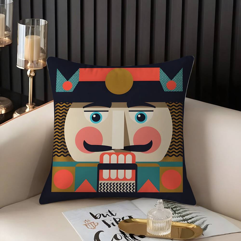 Nutcracker Soldier Christmas Pillow Case Home Dorm Chair Back Short Plush Double-sided Printing Office Nap Time Cushion Cover