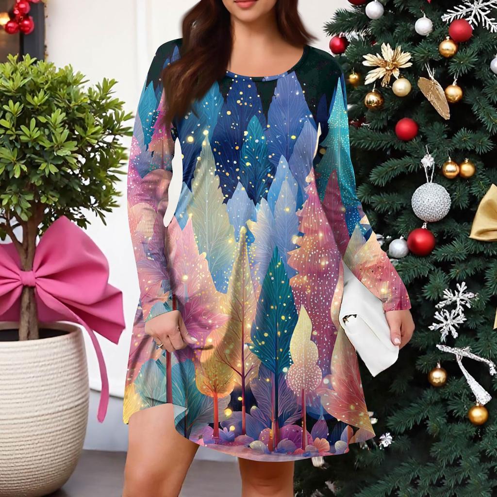 Женское повседневное платье большого размера с градиентным принтом, карманом, круглым вырезом и длинными рукавами, для весны/осени