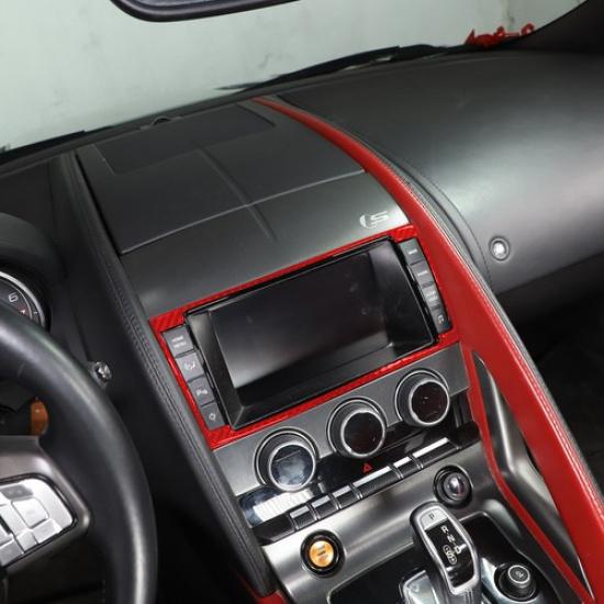 Red Carbon Fiber Navigation Panel Trim Sticker Fit For Jaguar F-TYPE 2013-