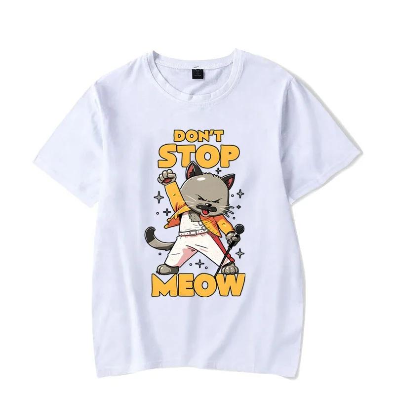 Футболка с забавным графическим принтом DON'T STOP MEOW Женская футболка с принтом поющего кота с короткими рукавами Хип-хоп уличный стиль Милые крутые девчачьи футболки