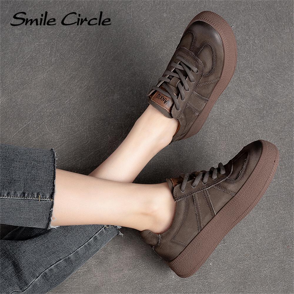 Женские кроссовки из натуральной кожи, низкие туфли на плоской подошве с круглым носком, модная удобная женская повседневная обувь