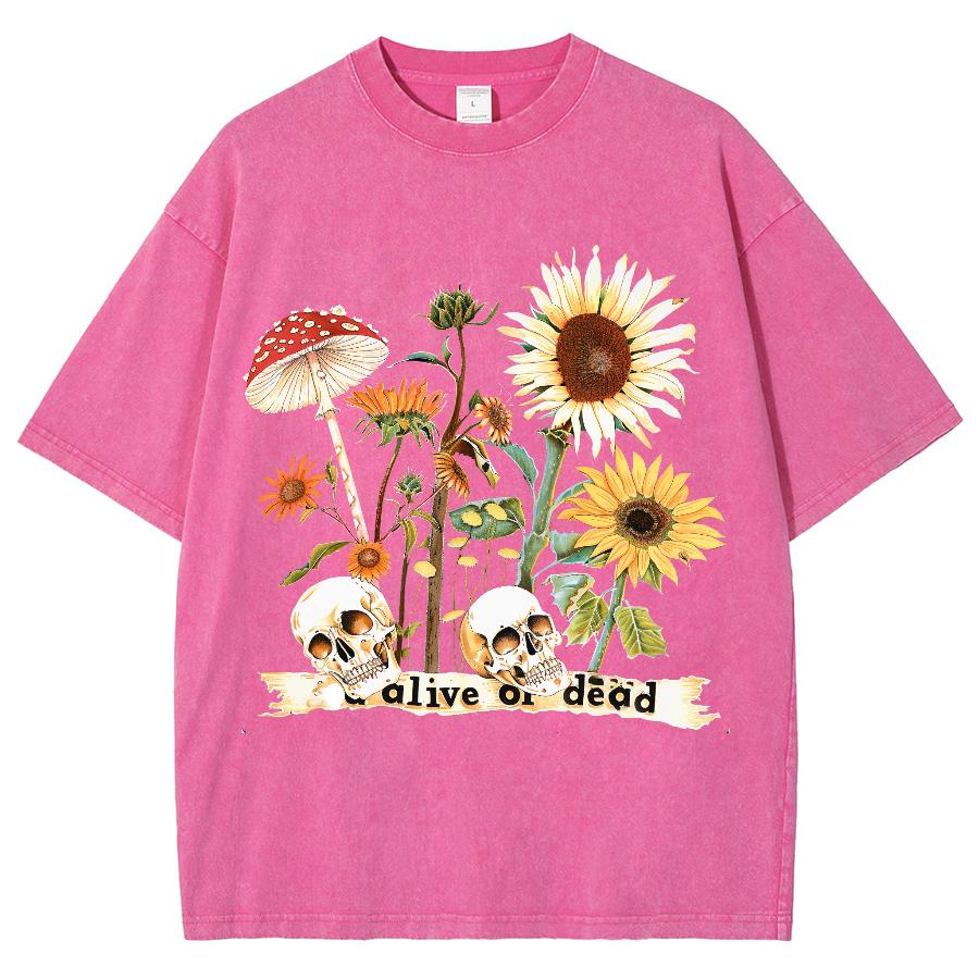 Женская мультяшная футболка винтажный принт подсолнуха выстиранная водой футболки с коротким рукавом парная уличная одежда свободная одежда топы