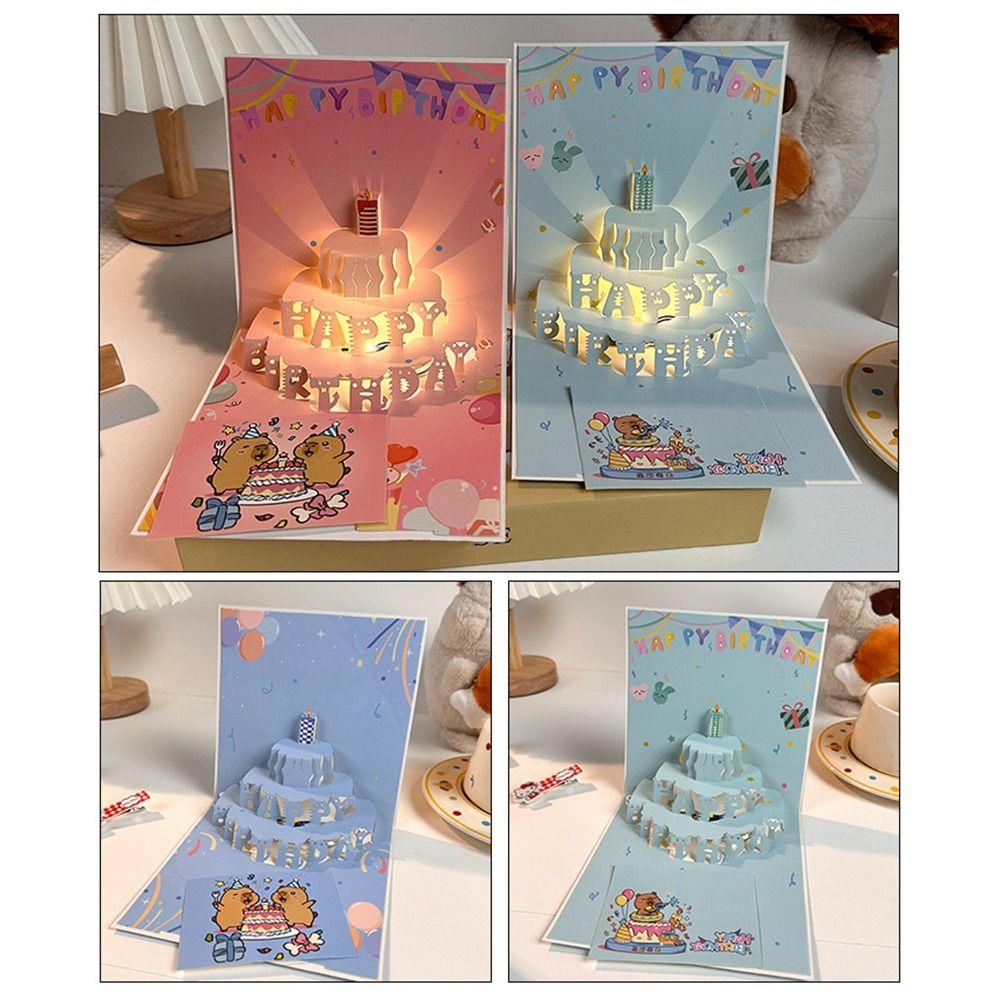 With Envelope 3D Light Music Card Happy Birthday Cake Blessing Card Blessing Occasion