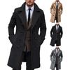 Мужское длинное шерстяное пальто с лацканами, длинный рукав, однотонная ветровка с карманами, двубортное, однотонное, средней длины