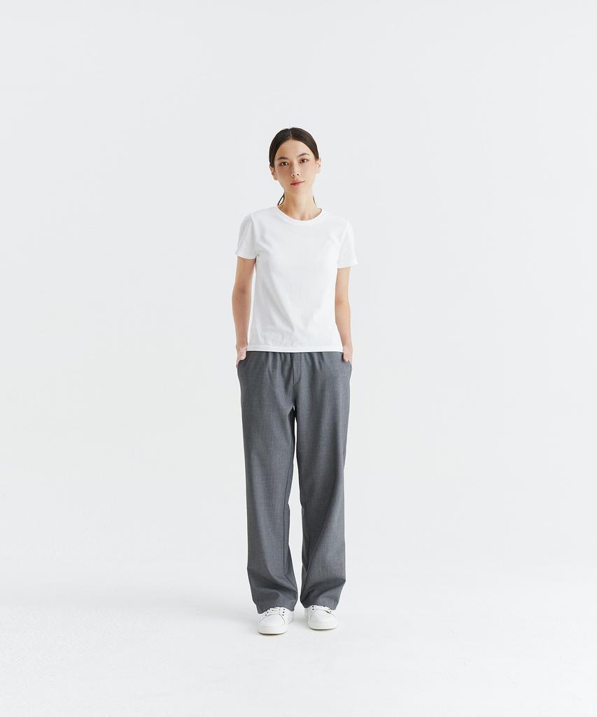 WHOLOVESART [Summer Fabric Added] Unisex Semi-Wide Elastic Waist Slacks Light Gray