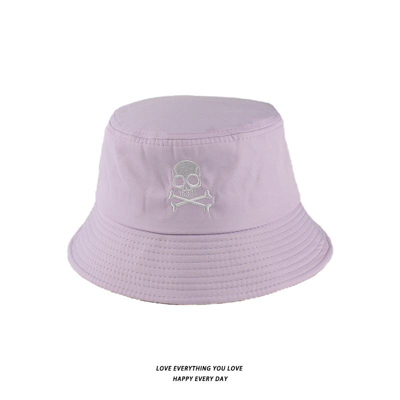Bucket Hats Men And Women Skull Embroidered Fisherman Hat, Single-Sided Black Street Fashion Foldable Sunhat