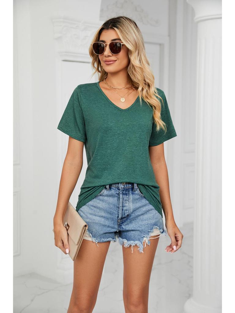 Свободная футболка с коротким рукавом и V-образным вырезом для женщин в европейском и американском стиле 2023 г.