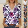 Lace Panel Collar Tops Women's Blouses Women's Casual Daily Tops 3/4 Sleeve V Neck Fashion Printed Shirts Lace Tops T-Shirt Pullover Tops