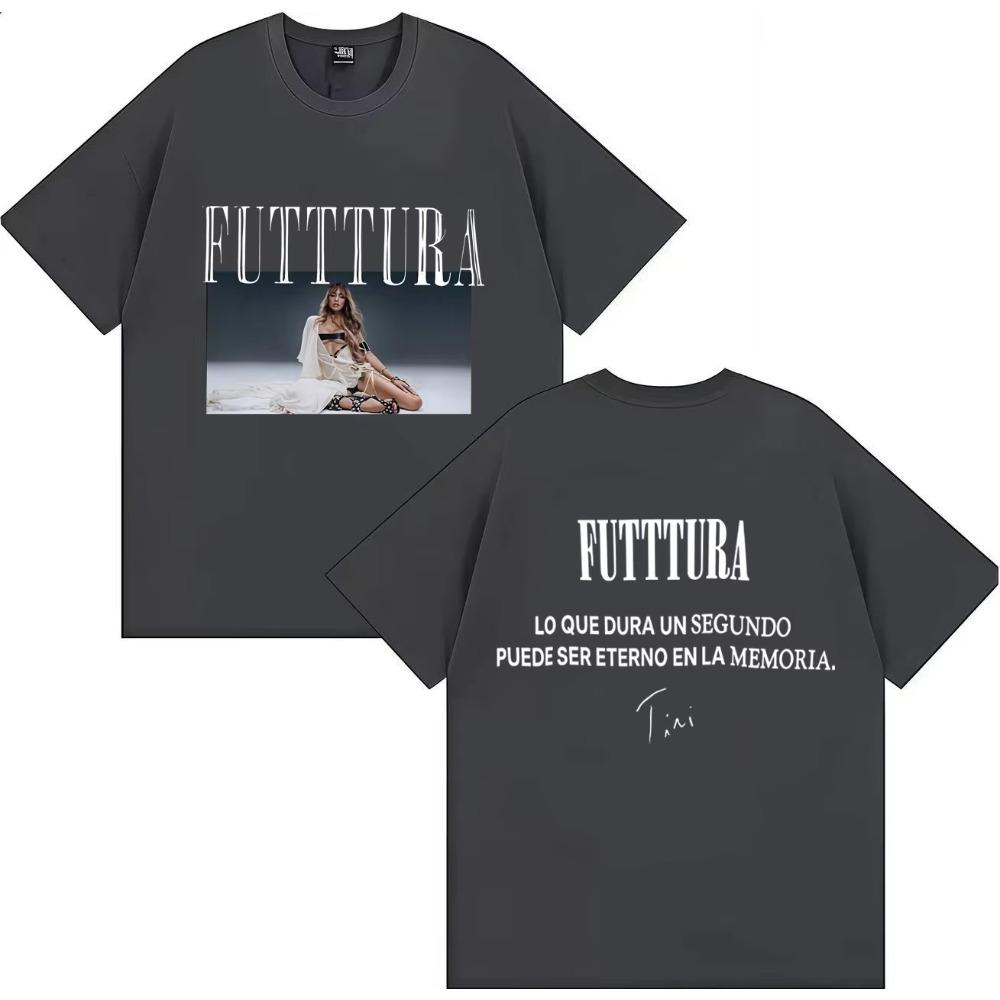 Горячая певица TINI Futttura 2025 Тур Мерч Двусторонний принт Эстетичная Y2K Футболка с коротким рукавом Мужская Хип-хоп Повседневная Горячая Распродажа Футболки