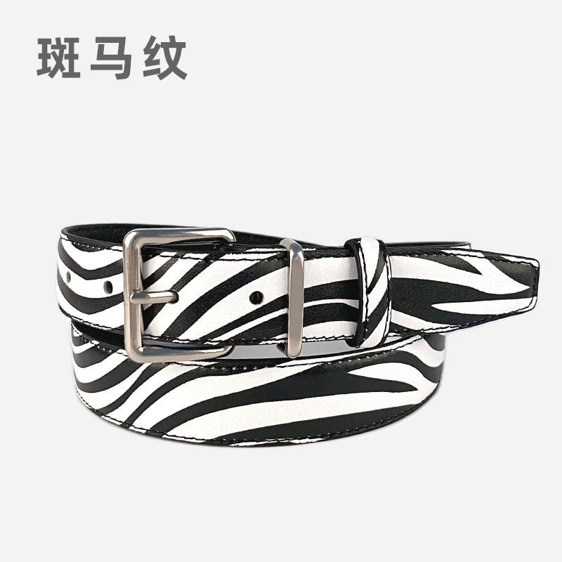 First Layer Cowhide Zebra Pattern Leopard Leather Pattern Leather Belt With Casual Pants Short Skirt Jeans Women'S Belt