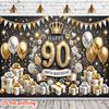 Двумерный фон для фотосъемки «Счастливого 90-летия», Баннер для вечеринки на тему «Черно-золотые воздушные шары и корона»