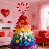 Valentine's Day Heart Tree Topper Red Pink White Pom Pom Ball Love Heart Treetop Ornament for Valentine's Day Christmas Wedding Birthday Party Home
