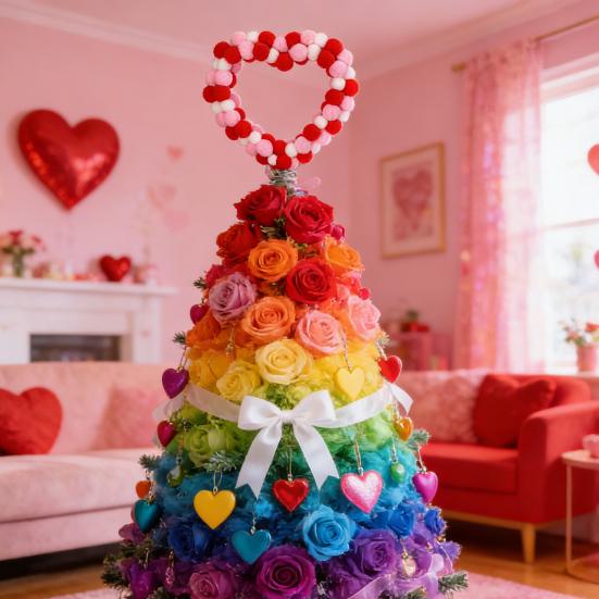Valentine's Day Heart Tree Topper Red Pink White Pom Pom Ball Love Heart Treetop Ornament for Valentine's Day Christmas Wedding Birthday Party Home